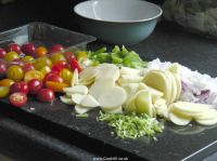 Prepared ingredients for Spanish Vehetables Tortilla